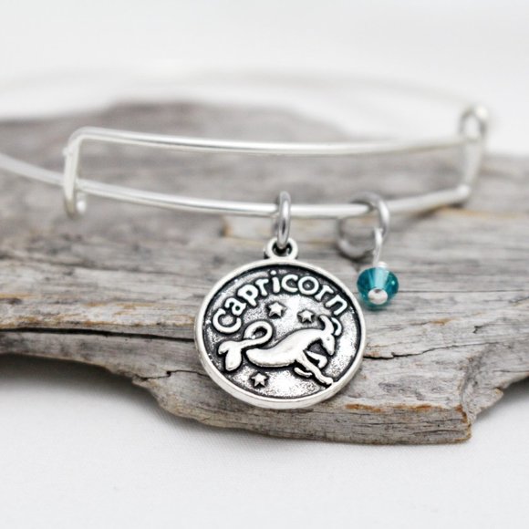 December Capricorn Adjustable Charm Bangle - Handmade Zodiac Bracelet - Picture 3 of 11